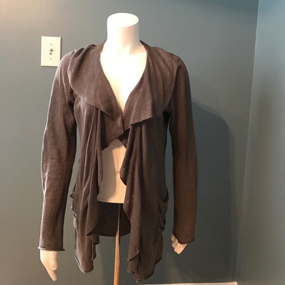ANTHROPOLOGIE Sparrow gray linen ruffle cardigan - Picture 1 of 6